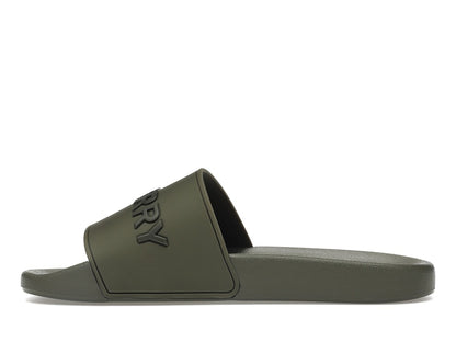 Burberry Embossed Logo Slides Dark Fern Green Black
