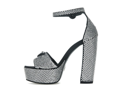 Prada 135mm Crystal Platform Sandals Black Satin
