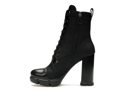 Prada 110 mm Nylon Booties Black Brushed Leather