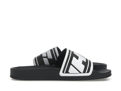 OFF-WHITE Embossed Logo Pool Slides Black White (Women's)