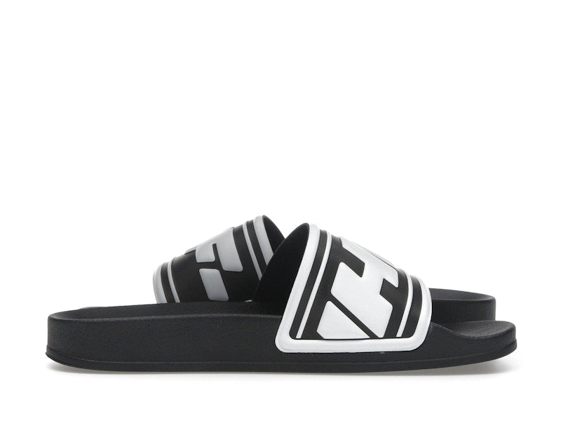 OFF-WHITE Embossed Logo Pool Slides Black White (Women's)