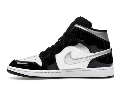Jordan 1 Mid SE Patent Black White Metallic Silver Metallic Gold