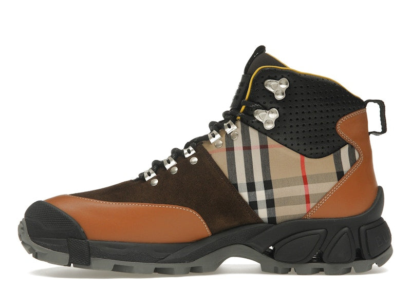 Burberry Vintage Check Tor Boots Beige Brown Black