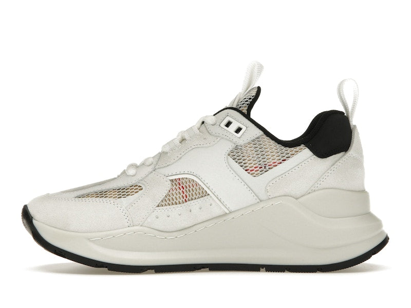 Burberry Logo Print Leather, Suede and Check Mesh Sneakers Archive Beige White (Women's)