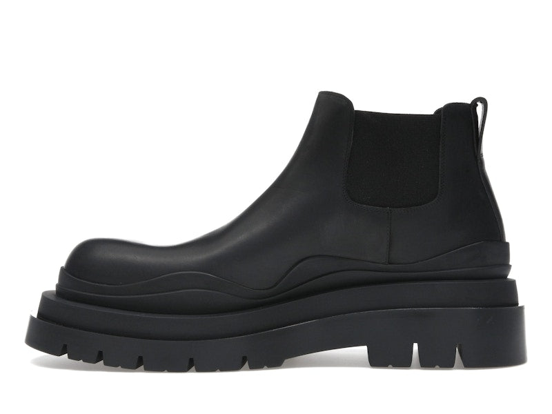 Bottega Veneta Leather Tire Chunky Sole Ankle Chelsea Boot Black