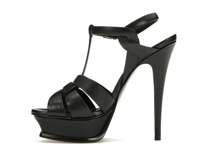 Saint Laurent Tribute Platform Sandal Heels Black Leather
