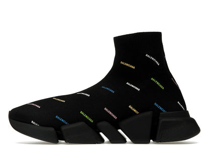Balenciaga Speed 2.0 AllOver Logo Recycled Knit Black Multicolor