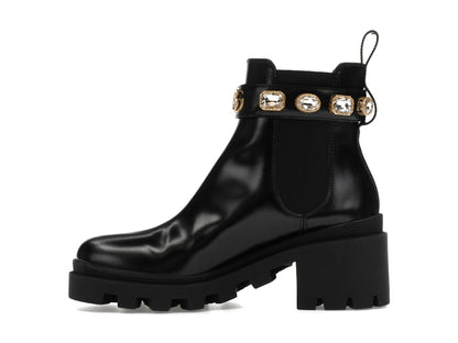 Gucci Crystal Belt 60mm Ankle Boot Black Leather