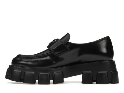 Prada Monolith 55mm Pointy Loafer Black Brushed Leather