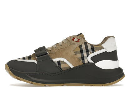 Burberry Ramsey Vintage Check Suede Leather Sneakers Grey Archive Beige