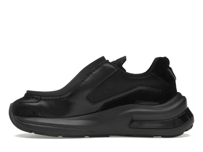 Prada Brushed Leather Sneakers Bike Fabric Suede Black