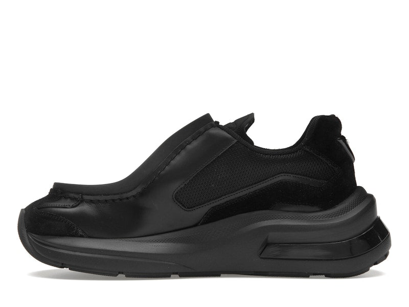 Prada Brushed Leather Sneakers Bike Fabric Suede Black