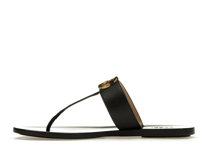 Gucci Double G Thong Sandal Black Leather