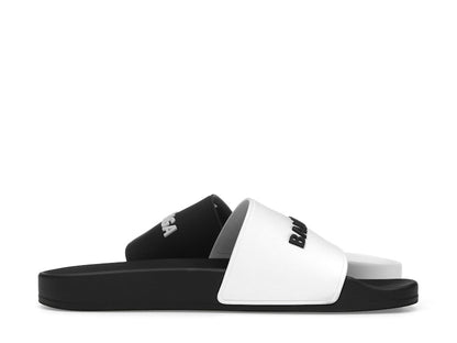 Balenciaga Pool Slides Logo White Black Alternate