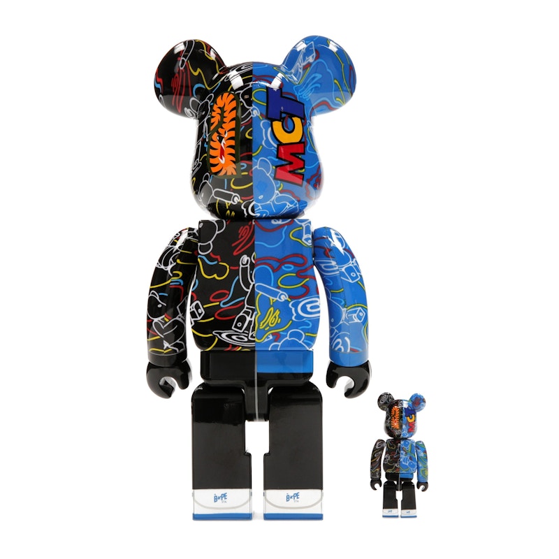 Bearbrick x BAPE Line Camo Shark 100% & 400% Set Blue/Black