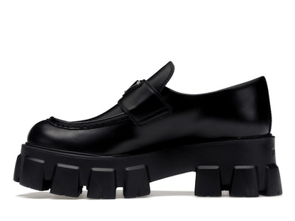 Prada Monolith 55mm Loafer Black Brushed Leather