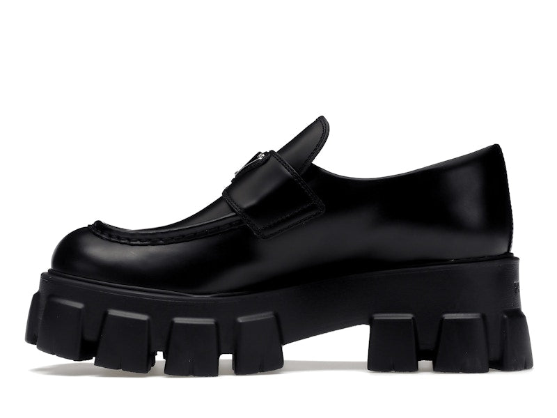 Prada Monolith 55mm Loafer Black Brushed Leather