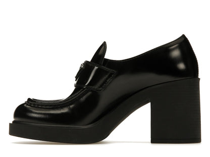 Prada Chocolate High-Heeled 85mm Loafers Black Brushed Leather