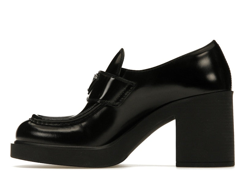 Prada Chocolate High-Heeled 85mm Loafers Black Brushed Leather