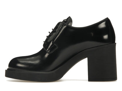 Prada Lace Up 85mm Heels Black Brushed Leather