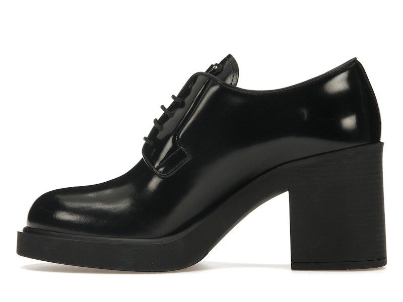 Prada Lace Up 85mm Heels Black Brushed Leather
