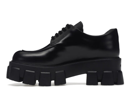 Prada Monolith 55mm Lace Up Loafer Black Brushed Leather