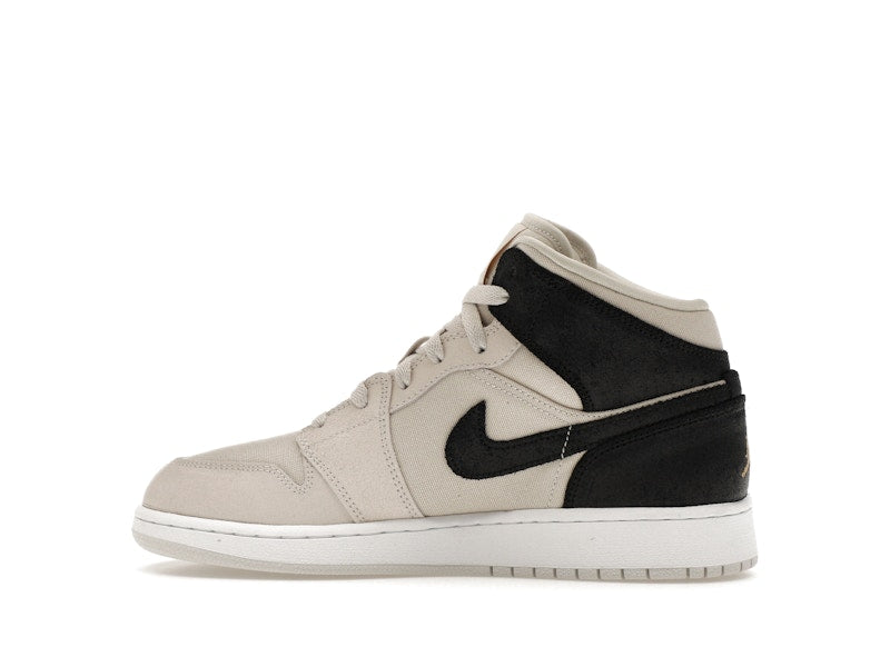 Jordan 1 Mid Light Bone Metallic Gold Black (GS)