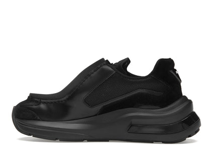 Prada Brushed Leather Sneakers Bike Fabric Suede Black