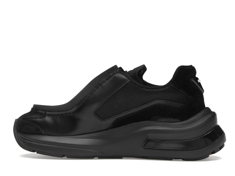 Prada Brushed Leather Sneakers Bike Fabric Suede Black