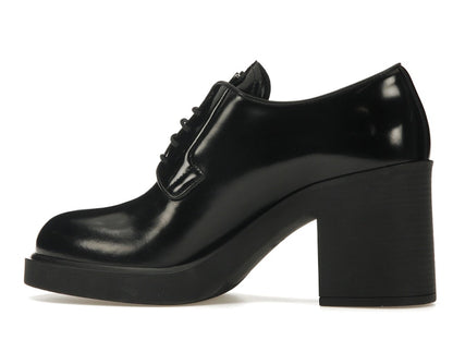 Prada Lace Up 85mm Heels Black Brushed Leather
