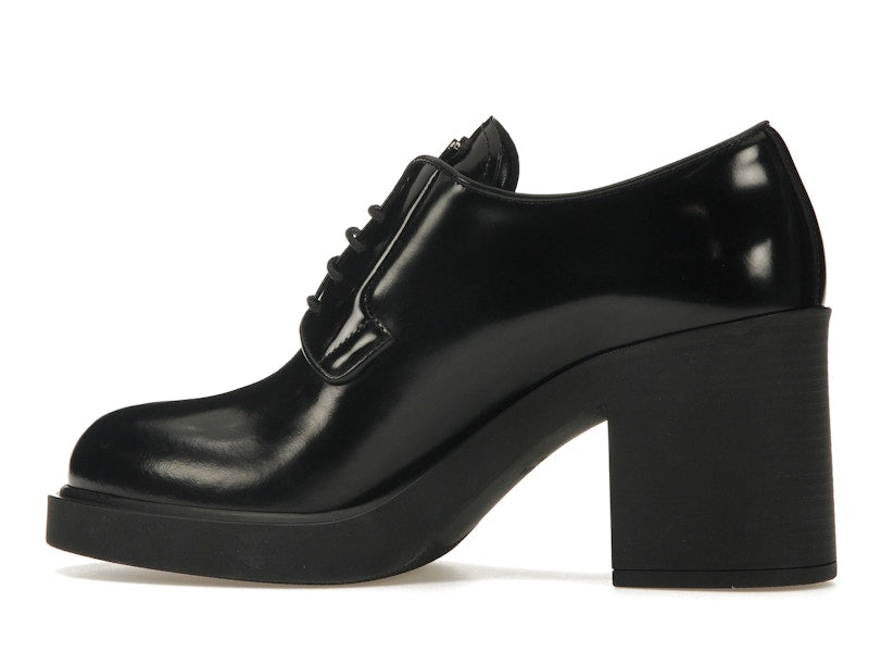 Prada Lace Up 85mm Heels Black Brushed Leather