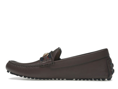 Gucci Ayrton Webbing-Trimmed Horsebit Leather Driver Loafers Brown