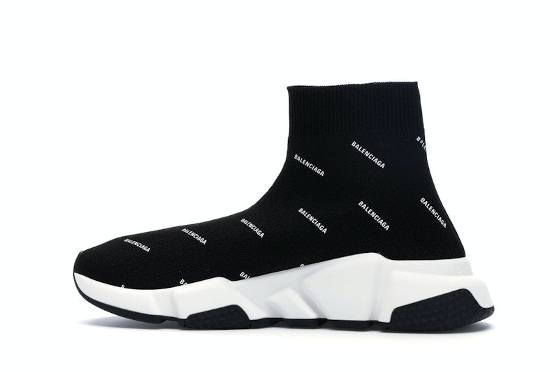 Balenciaga Speed Trainer Logo Print Black White (Women's)