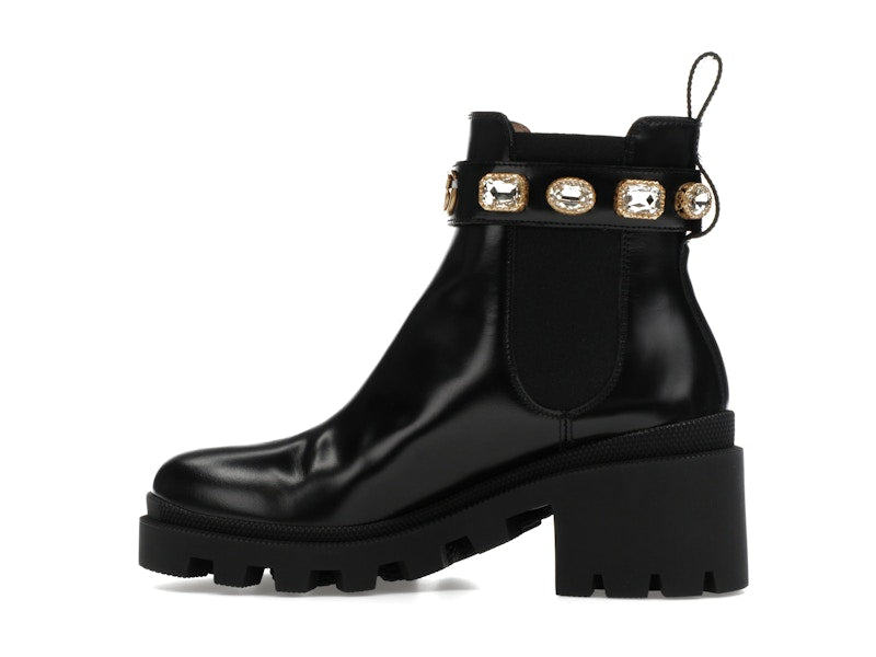 Gucci Crystal Belt 60mm Ankle Boot Black Leather