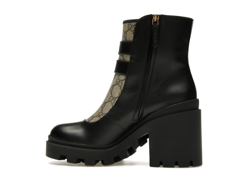 Gucci Buckles Ankle Boots Black Beige (Women's)