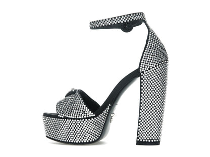 Prada 135mm Crystal Platform Sandals Black Satin