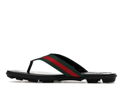 Gucci Web and Leather Thong Sandal Black Leather