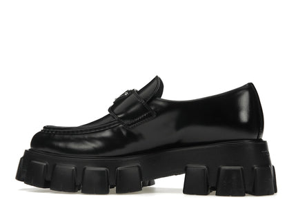 Prada Monolith 55mm Pointy Loafer Black Brushed Leather