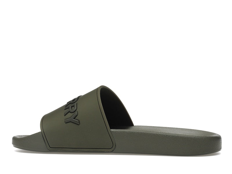 Burberry Embossed Logo Slides Dark Fern Green Black
