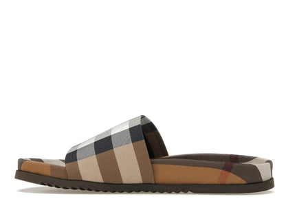 Burberry Check Cotton Slides Birch Brown