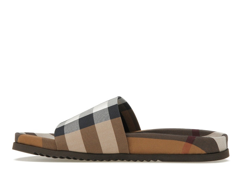 Burberry Check Cotton Slides Birch Brown
