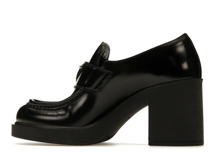 Prada Chocolate High-Heeled 85mm Loafers Black Brushed Leather