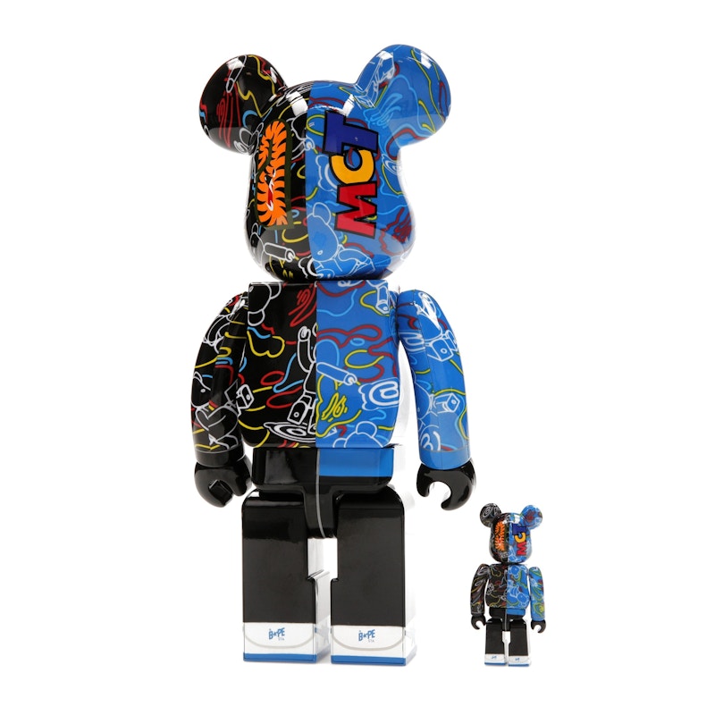 Bearbrick x BAPE Line Camo Shark 100% & 400% Set Blue/Black