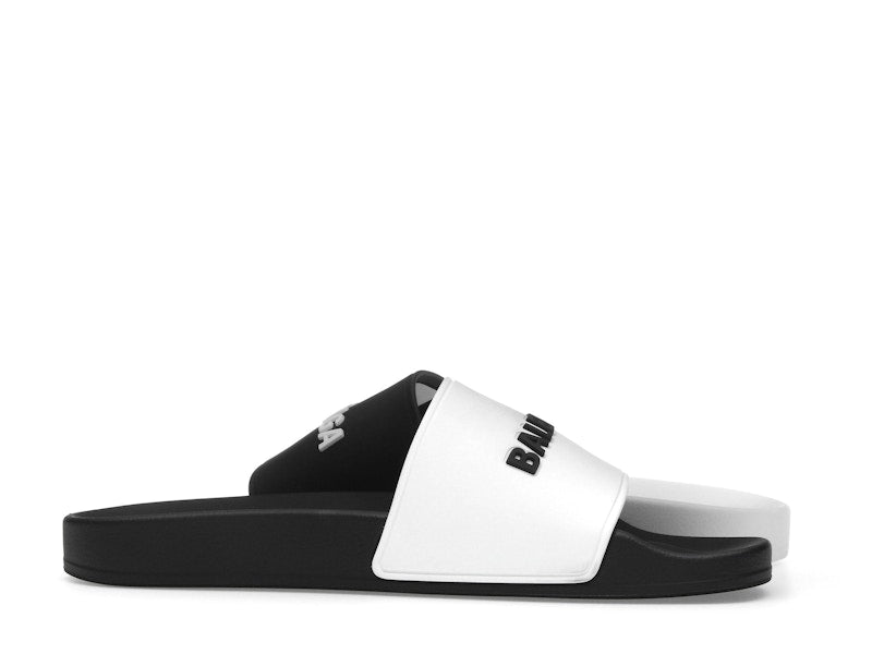 Balenciaga Pool Slides Logo White Black Alternate