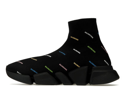Balenciaga Speed 2.0 AllOver Logo Recycled Knit Black Multicolor