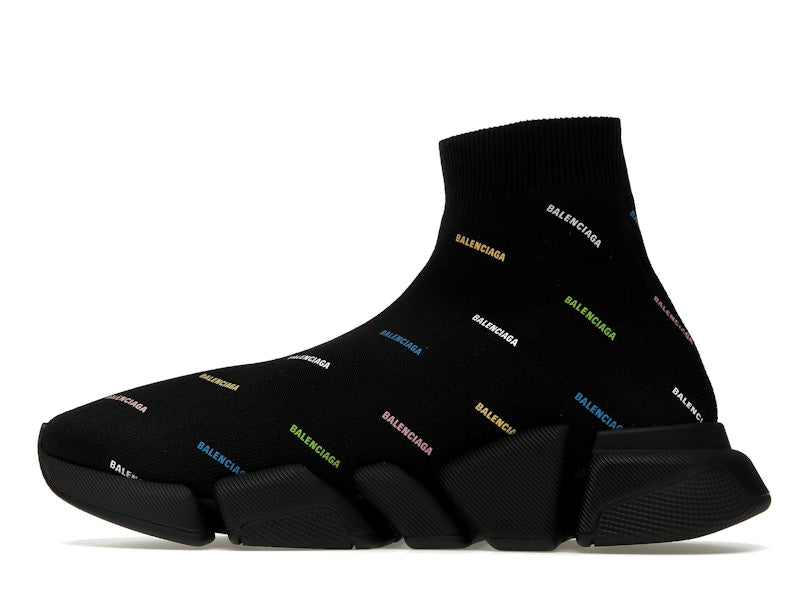 Balenciaga Speed 2.0 AllOver Logo Recycled Knit Black Multicolor