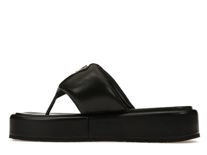 Prada Soft Padded 35mm Thong Wedge Sandals Black Nappa Leather