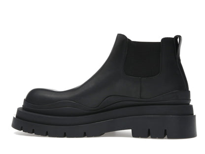 Bottega Veneta Leather Tire Chunky Sole Ankle Chelsea Boot Black