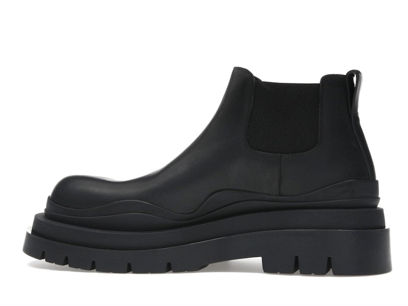 Bottega Veneta Leather Tire Chunky Sole Ankle Chelsea Boot Black