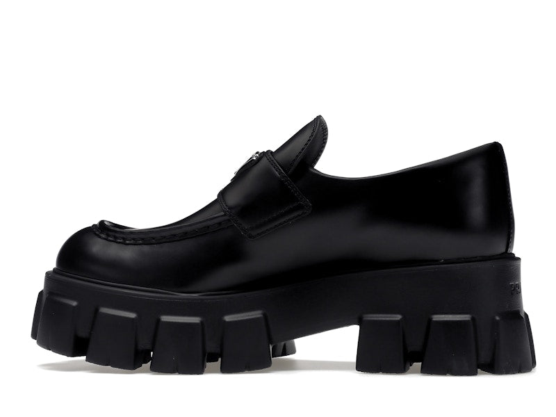 Prada Monolith 55mm Loafer Black Brushed Leather